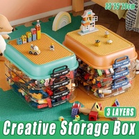 3-Layer Stackable Storage Box for Building Blocks Toy Organizer with Sorting Trays - Orange