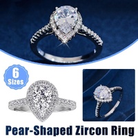 Sparkling Pear Shaped Zircon Cluster Ring Pear Shape Engagement Women Gift - 6