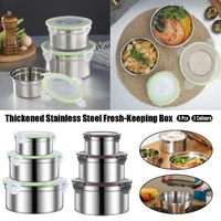 3PCS Stainless Steel Sealed Crisper Storage Box with Lid Round Food Lunch Box - White