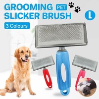 L Size Hair Shedding Grooming Trimmer Comb Brush Slicker Undercoat Rake Pet Dog Cat - Blue