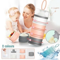 4-Layer Milk Powder Dispenser Bottle Container Food Storage Box Portable Stackable - Pink