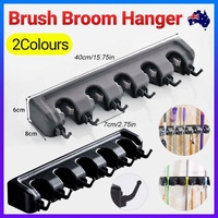 Broom Hanger Mop Holder Wall Mounted Brush Storage Rack Organizer Kitchen Tool - Black