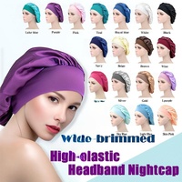 Sleeping Bonnet Hair Wrap Silk Satin Cap Women Elastic Night Soft Hat Headwear - Sky Blue