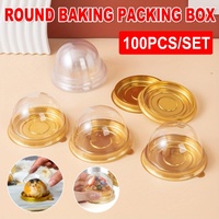 100pcs Round Gold Plastic Bakery Food Packaging Boxes for Cake Dessert Packaging