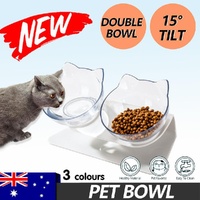 Double Cat Dog Bowl Elevated Pet Feeder Stand Raised Food Water Feeding Dish - Black+Black