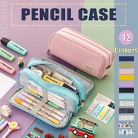 Zipper Pencil Case Large Capacity Storage Bag School Stationery Makeup Organizer - Pink