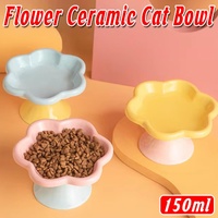 Flower Ceramic Cat Bowl Pet Food Bowl Snack Tray for Cats and Small Pets Feeding - Yellow