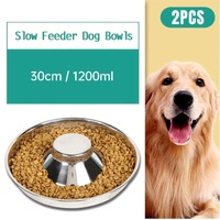 2pcs Stainless Steel Dog Cat Slow Feeder Pet Food Bowl Non-Slip Stop Eating Dish
