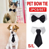 2pcs Pet Bow Tie Collar Dog Cat Suit Dress Accessories Adjustable Neck Strap - L