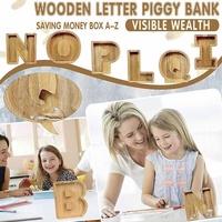 Wooden Piggy Bank Funny Letter or Guitar Coin Saving Money Box A–Z Gift Idea - V