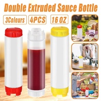 16oz Plastic Sauce Dispenser Bottles Large Capacity Double-ended Squeeze Bottles - Red