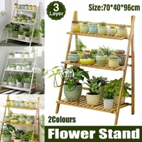 Balcony Plant Stand 3-Layer Wooden Flower Pot Corner Stand White Log Foldable - White