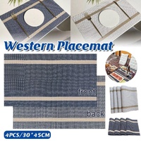 4X Anti-Slip Woven Placemat Waterproof Oil-proof Placemat Heat Resistant PVC Mat - Blue