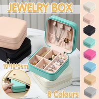 Travel Jewelry Organizer Box Portable Leather Storage Ornaments Ring Earrings - Beige (10x10x5cm)
