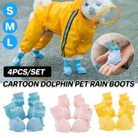 4pcs Cartoon Pet Rain Boots Waterproof Non-Slip Wear-Resistant Shoes for Dogs - Blue - S
