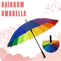 16 Ribs Large Rainbow Umbrella Fashion Straight  Long Handle Anti Uv Sun Rain Au