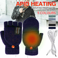 USB Heated Half Finger Gloves Winter Warm Knitted Gloves for Typing and Office Use - Green