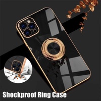 Black Luxury Shockproof Silicone Ring Case Stand Cover for iPhone 14 13 12 Pro Max - iPhone 12 Mini