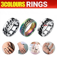Spinner Rings Mens Womens Fidget Rotating Ring Silver Stainless Steel Size 10 - Black