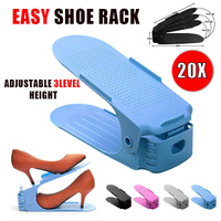 20X Shoe Rack Display Case Box Adjustable Slots Organizer Storage Holder - Black