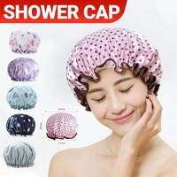 Double Layer Lux Shower Cap Bath Hat Hair Care Women Sleep Waterproof Reusable - Dark Blue