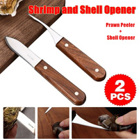 2PCS Shrimp Deveiner and Shellfish Opener Knife Set Stainless Steel Wood Handle