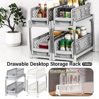 Bathroom Kitchen Sink Storage Rack Drawer Plastic Shelf Seasoning Holder - White