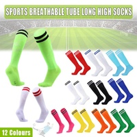 Mens Womens Sports Breathable Tube Long High Socks Knee Warm Casual Footy Soccer - White+Blue