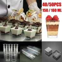 40-50 Pcs Mousse Cake Dessert Cups Clear Plastic Sample Drink Wine Jelly Tumbler - 40PCS-Square-70*42MM