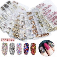 1440Pcs Glitter Rhinestones Crystal Clear Flat Bottom Glass Nail Art Nail Drill - Colourful
