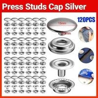 120PCS 15mm Stainless Steel Snap Fasteners Press Studs Cap Button Boat
