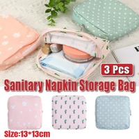 3PCS Cotton Sanitary Napkin Storage Bag Pink Leaves Cactus Dots Portable Pouch