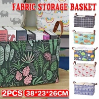 2pcs Foldable Cotton Linen Storage Baskets Home Organizer Box Office Supplies - Fish