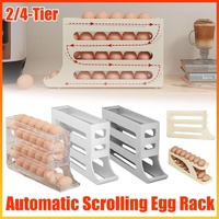 Automatic Scrolling Egg Holder 2/4-Tier Storage Box Container for Refrigerator - Beige(2-Tier)