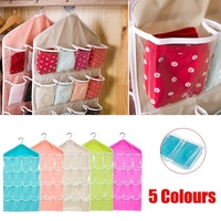 16 Pockets Hanging Wardrobe Storage Organizer Bag for Socks and Underwear - Rose Red