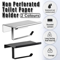 304 Stainless Steel Toilet Paper Holder Non-perforated Roll with Phone Rack - Black
