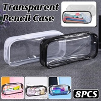 8PCS Waterproof Transparent Zipper Pencil Case Cosmetic Stationery Organizer Bag