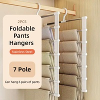 2pcs Multifunctional Folding Trouser Rack Multi Layer Storage Hanging Clothes