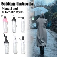 Transparent Folding Umbrella Compact Tri Fold Design Clear Rain Protection Cover - Manually operated-Black