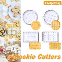 4PCS Plaid Cookie Stamp Set Waffle Biscuit Cutter Press Home Baking Tool Kit