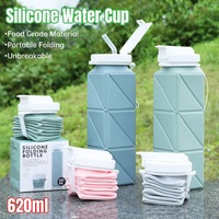 620ml Silicone Folding Water Bottle Food Grade Outdoor Sports Kettle High Temp - Pink
