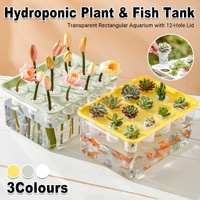 Transparent Rectangular Aquarium 12Hole Lid Portable Hydroponic Plant Fish Tank - Green