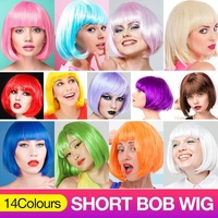 Short Bob Wig with Bangs for Women Synthetic Cosplay Party Hair in 14 Colours - White