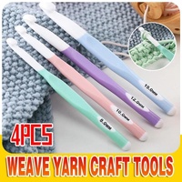 4pcs Weave Yarn Craft Tools Ergonomic Handle Non-Slip Knitting Needles Crochet Hooks