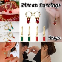 Fashion Gold Zircon Earrings Stud Drop Dangle Wedding Best Gift For Women - Square-Red