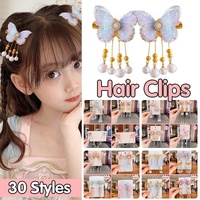 2Pcs Hanfu Flower Hair Clip with Pearl Tassel Butterfly Hairpin for Women and Girls Party - E014