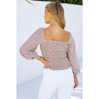 Azura Exchange Puff Sleeve Floral Smocked Top - 2XL