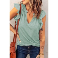 Azura Exchange Solid V Neck Butterfly Sleeve Blouse - M