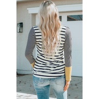 Azura Exchange Stripe Button Henley Top - 2XL