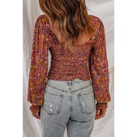 Azura Exchange Smocked Floral Print Long Sleeve Top - 2XL